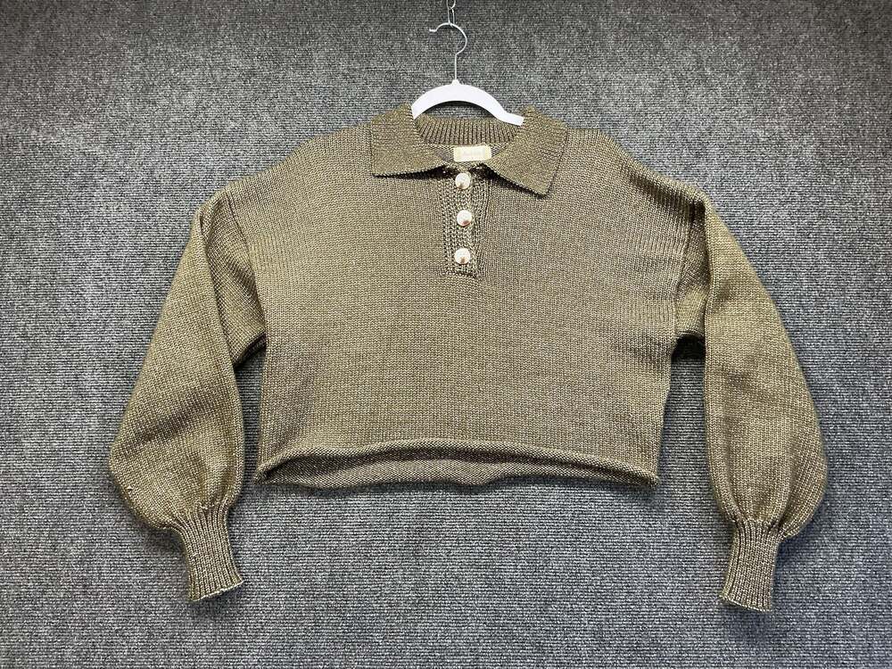 Altar'd State Khaki Green Collared Cropped Button-Front Sweater